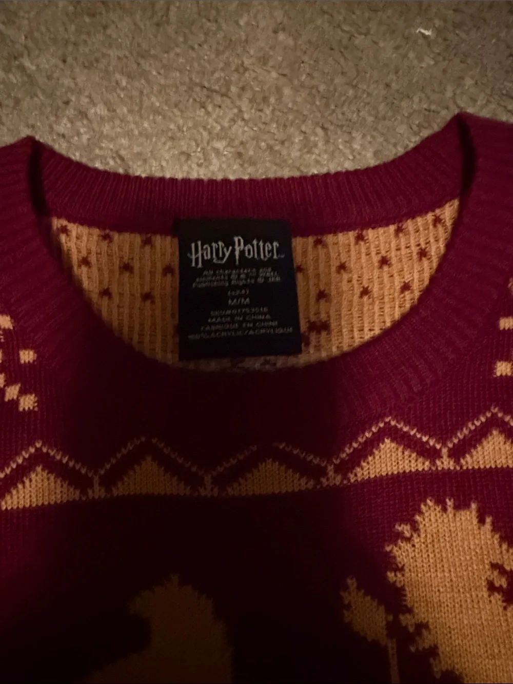 Warner Bros. Maroon and Gold Gryffindor Pattern Crewneck Sweater - Men - Picture 2 of 4